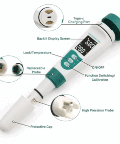 5-i-1 Digital pH/EC/TDS/SALT/TEMP Måler – Genopladelig