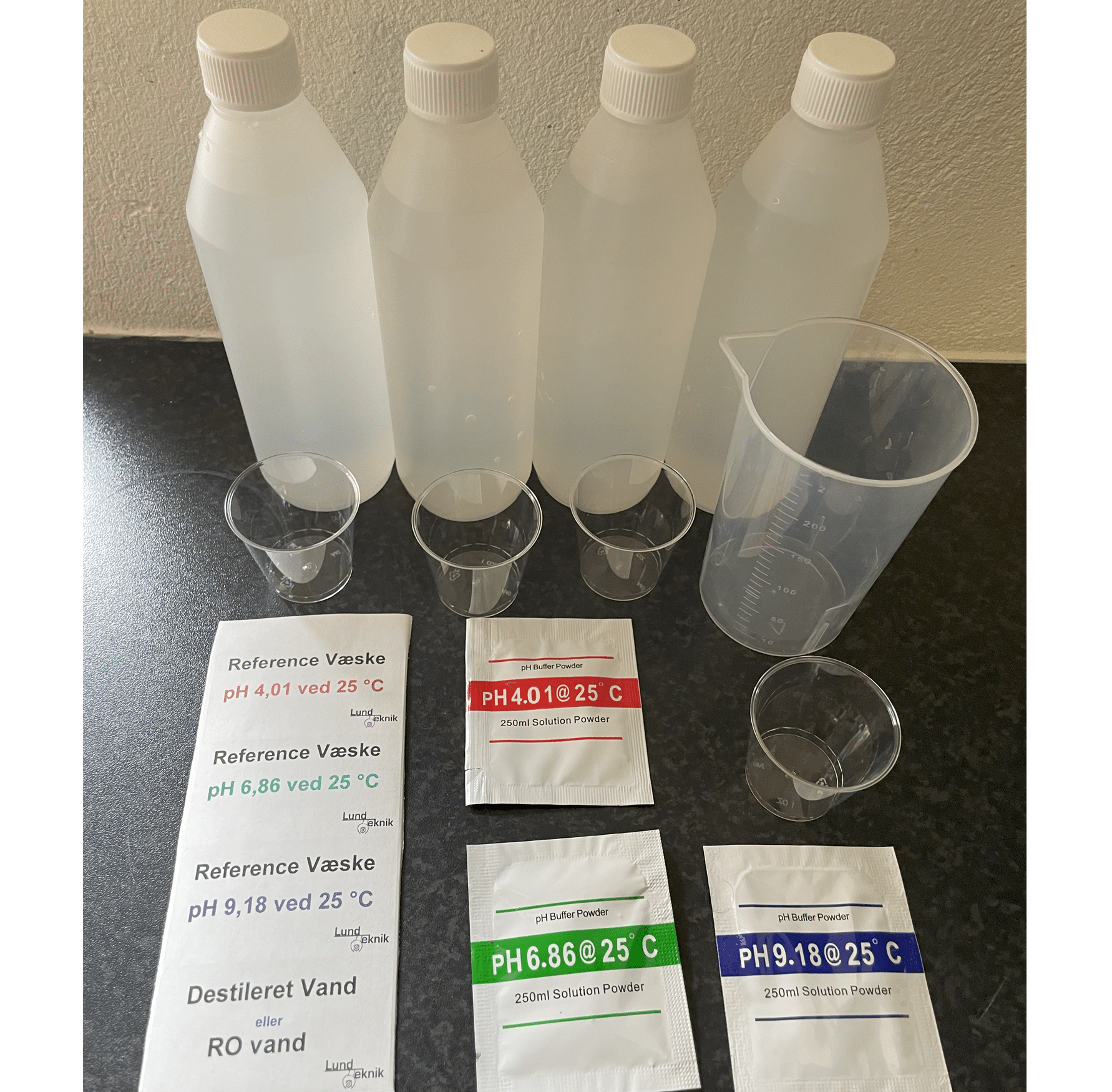 RO vands pH sæt inkl. kalibreringspulver og målebæger